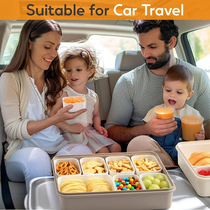 Snackle Box Container for Adults, 11 in 1 Divided Serving Tray Snack Box Containers with Stackable Compartment and Handle, Customizable Charcuterie Boxes Portable Snack Platter for Party Travel, Brown