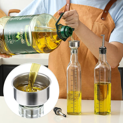 AOZITA 17oz Glass Olive Oil Bottle Dispenser - 500ml Green Oil and Vinegar Cruet with Pourers and Funnel - Olive Oil Carafe Decanter for Kitchen