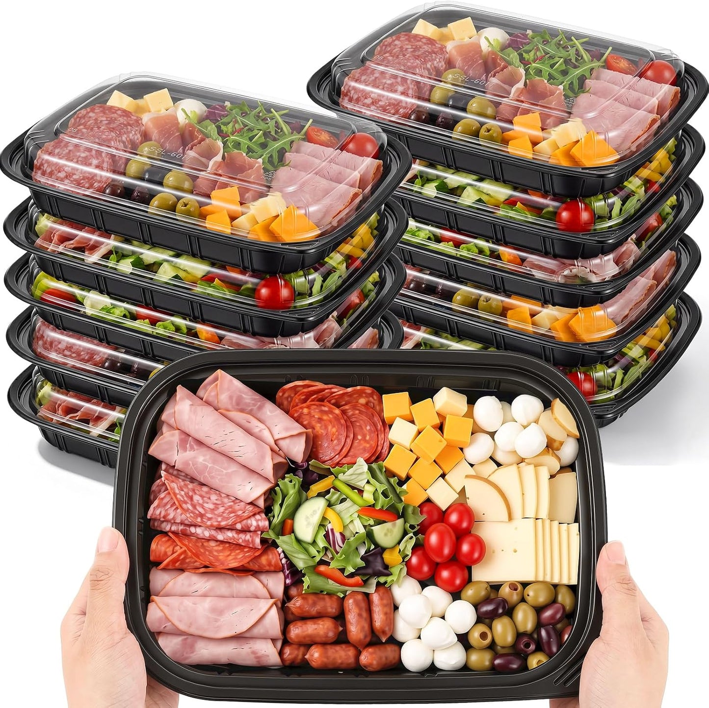 Shellwei 5 Pack Extra Large Charcuterie Board with Lids, 18 x 12 Inch Plastic Catering Trays for Cookies, Desserts, Candy, Reusable Serving Platters for Travel Party