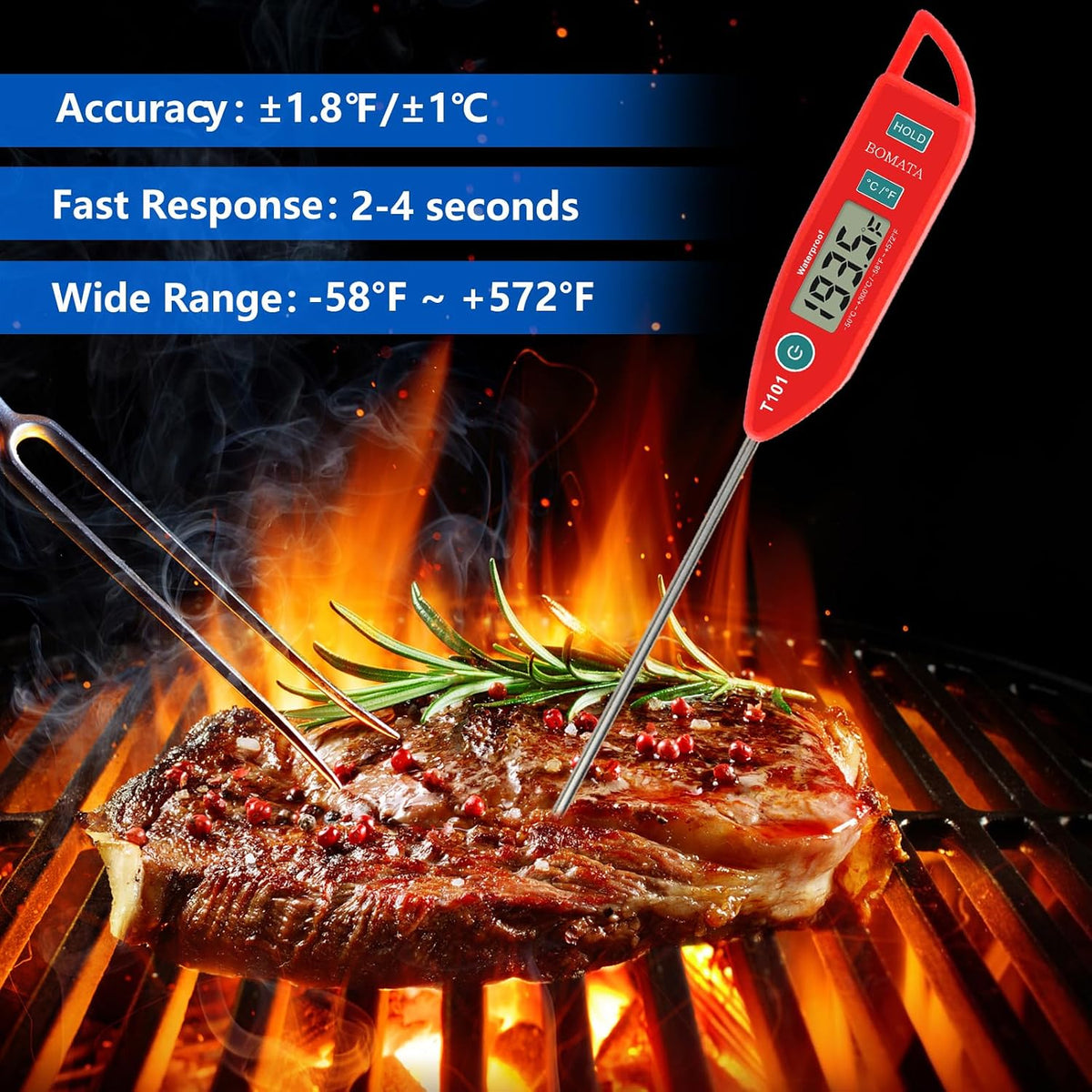 BOMATA Waterproof IPX7 Meat Thermometer, Food Thermometer