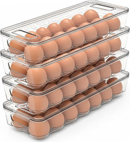 Utopia Home Egg Container With Lid and Handle for Refrigerator Organization- Pack of 2 - Clear Stackable Egg Holder for Kitchen or Pantry Organizers and Storage