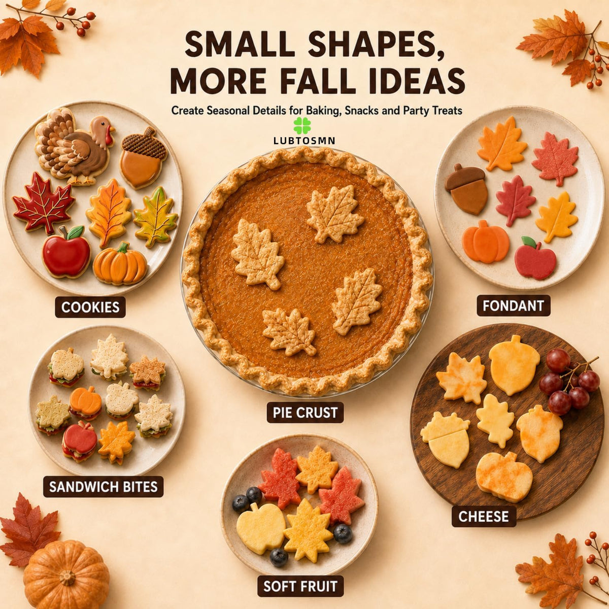 7 Pcs Mini Fall Cookie Cutter Set, 2.0 Inch, Dishwasher Safe