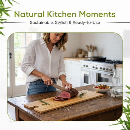 Bamboo Cutting Board Set with Stand – 4 Interlocking Wooden Chopping & Serving Boards for Charcuterie, Cheese Platters, Meal Prep & Entertaining – Eco-Friendly Kitchen Boards