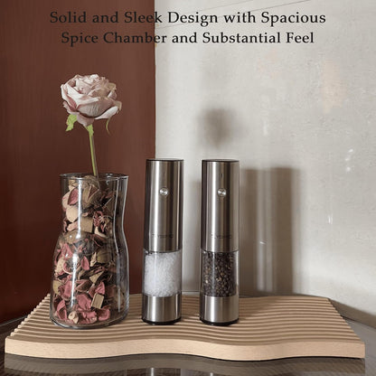 Electric Salt and Pepper Grinder Set, USB Rechargeable, Automatic Salt and Pepper Mill Grinder with Adjustable Coarseness, Electric Salt Shakers, LED Light, Refillable (2 Packs, Greige)