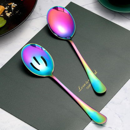 Serving Spoons Set, 8.7 Inch Serving Spoon, Slotted Spoons, Gold