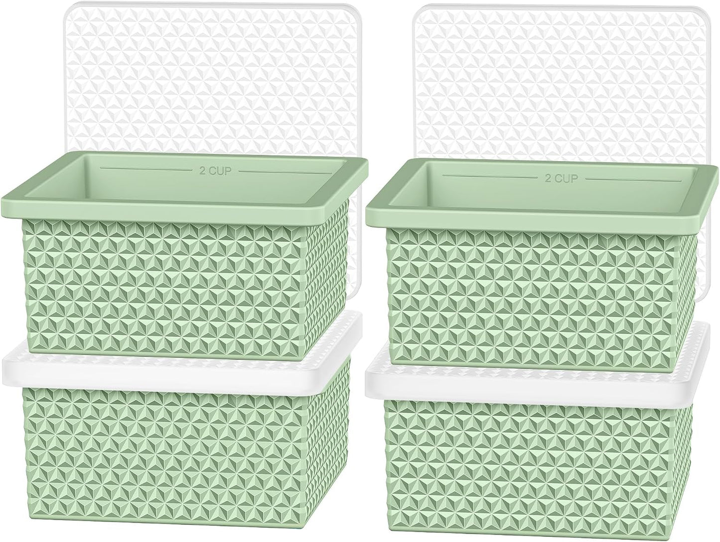 Silicone Freezer Molds for Soup Cube - 2-Cup Freezer Storage Container Tray with Lid,4 Pack Stackable Ice Cube Trays for Portion Control,Food Storage Meal Prep,Oven & Dishwasher Safe