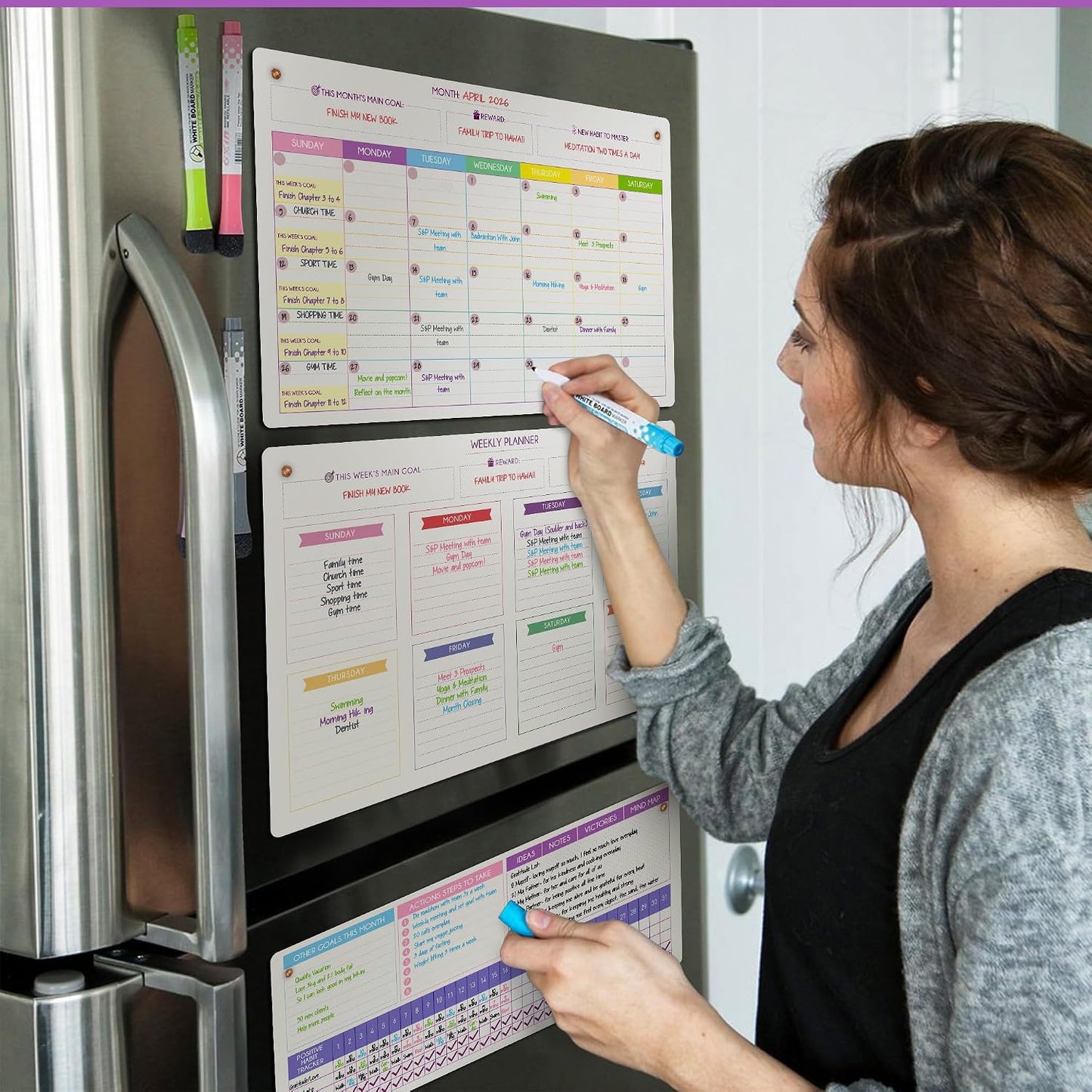 Fridge Calendar Acrylic 17x12”, Start Monday | Magnetic Calendar for Refrigerator | Acrylic Dry Erase Whiteboard Calendar for Fridge | Family Schedule Board with 5 Markers & Eraser by Freedom Mastery