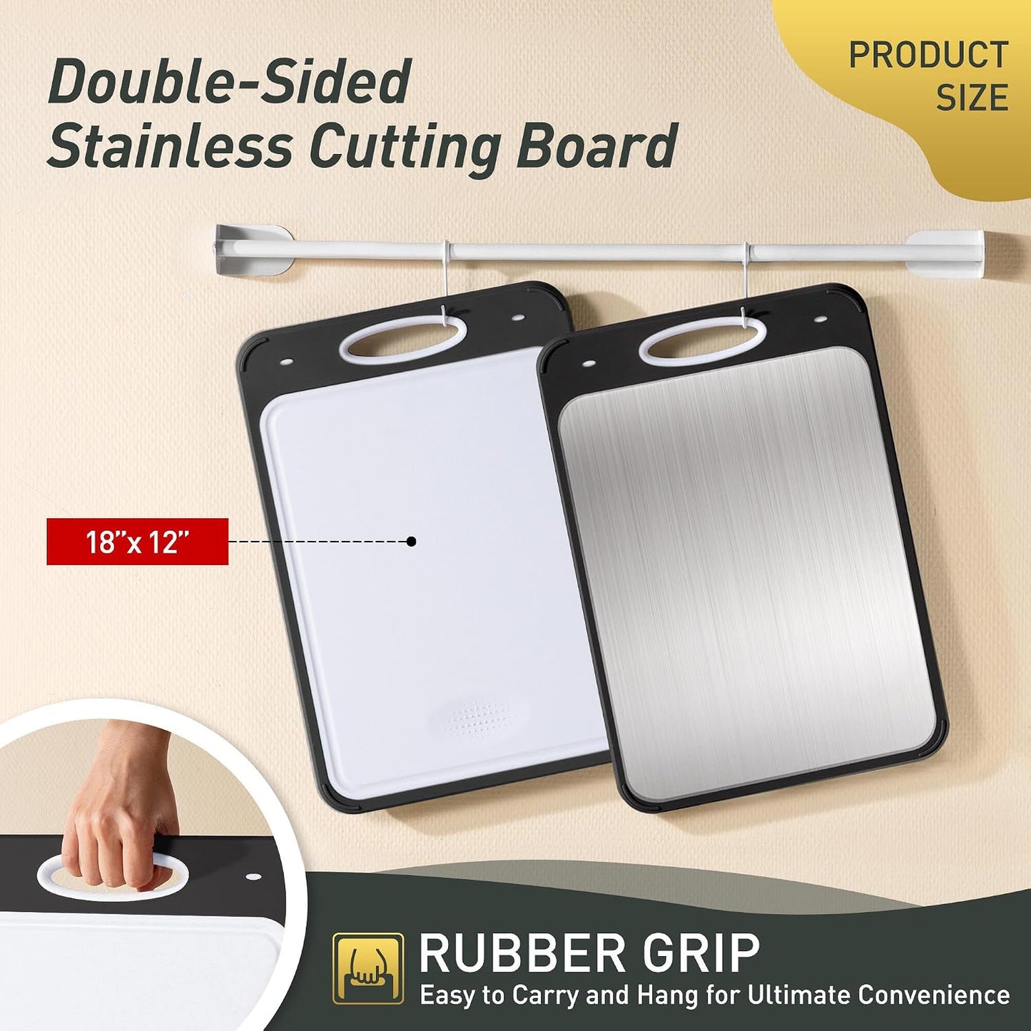 2 Packs Stainless Steel Cutting Board Set, Best Non Toxic Cutting Boards for Kitchen, Double Sided Metal Chopping Board for Meat/Fruit/Vegetables, Food Grade Kitchen Set Gift, [16”×11”+18”×12” Inch]