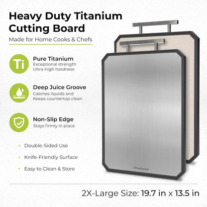 Freshware Titanium Cutting Board for Kitchen, Set of 2, Double Sided Cutting Boards, Pure Titanium/PP, Chopping Board with Juice Grooves, Dishwasher Safe, Medium 12.1" by 8.3" and Large 16.2" by 11"