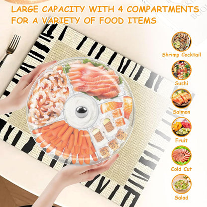 Chilled Serving Tray, Rotating Snack Tray with Lid, Chilled Veggie Tray Clear Fruit Trays for Serving for Party, Snack Box for Shrimp Sushi Appetizer