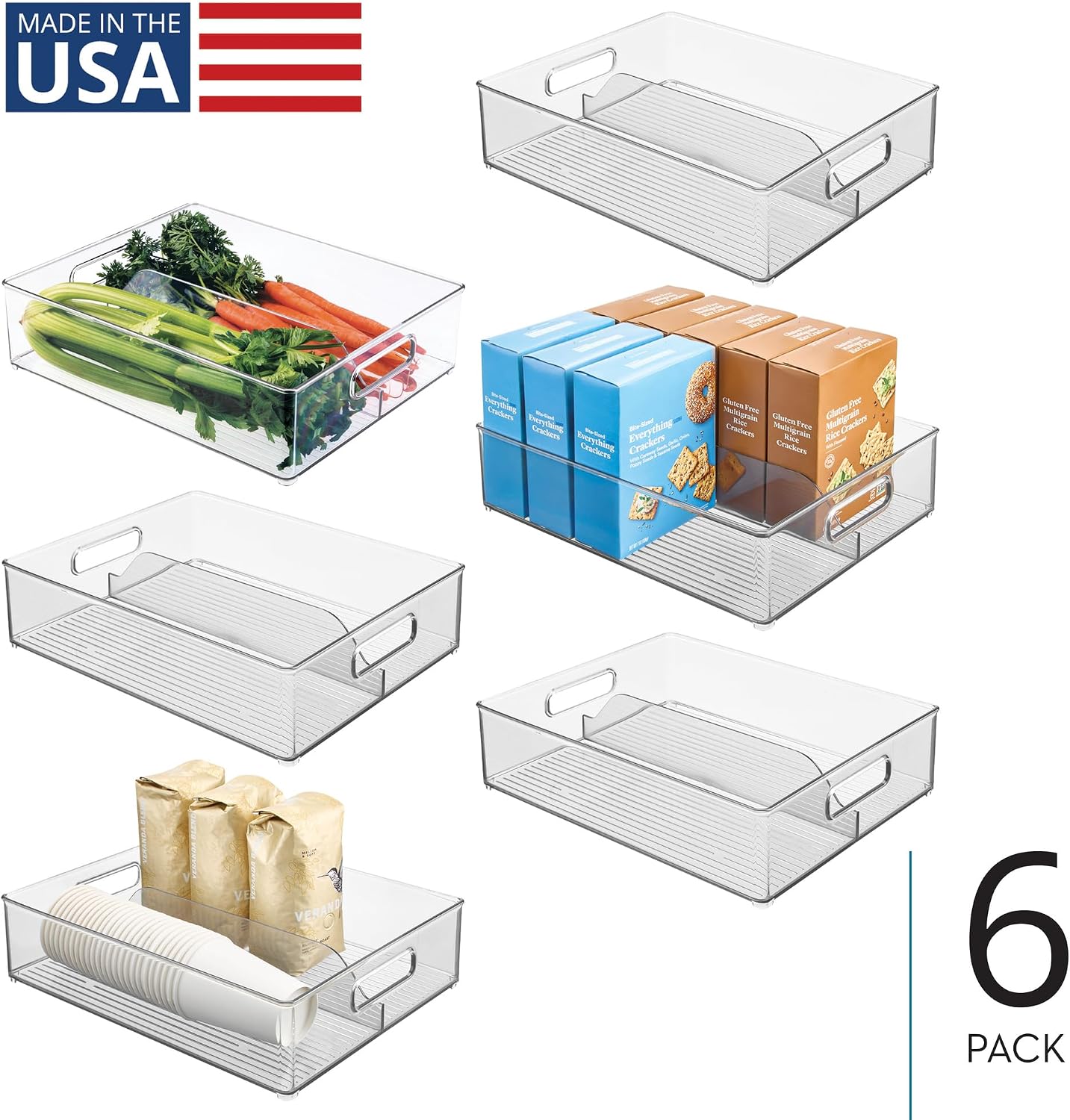 iDesign Divided Pantry Bin with Handles for Pantry, Refrigerator, or Freezer - Set of 3 - Clear