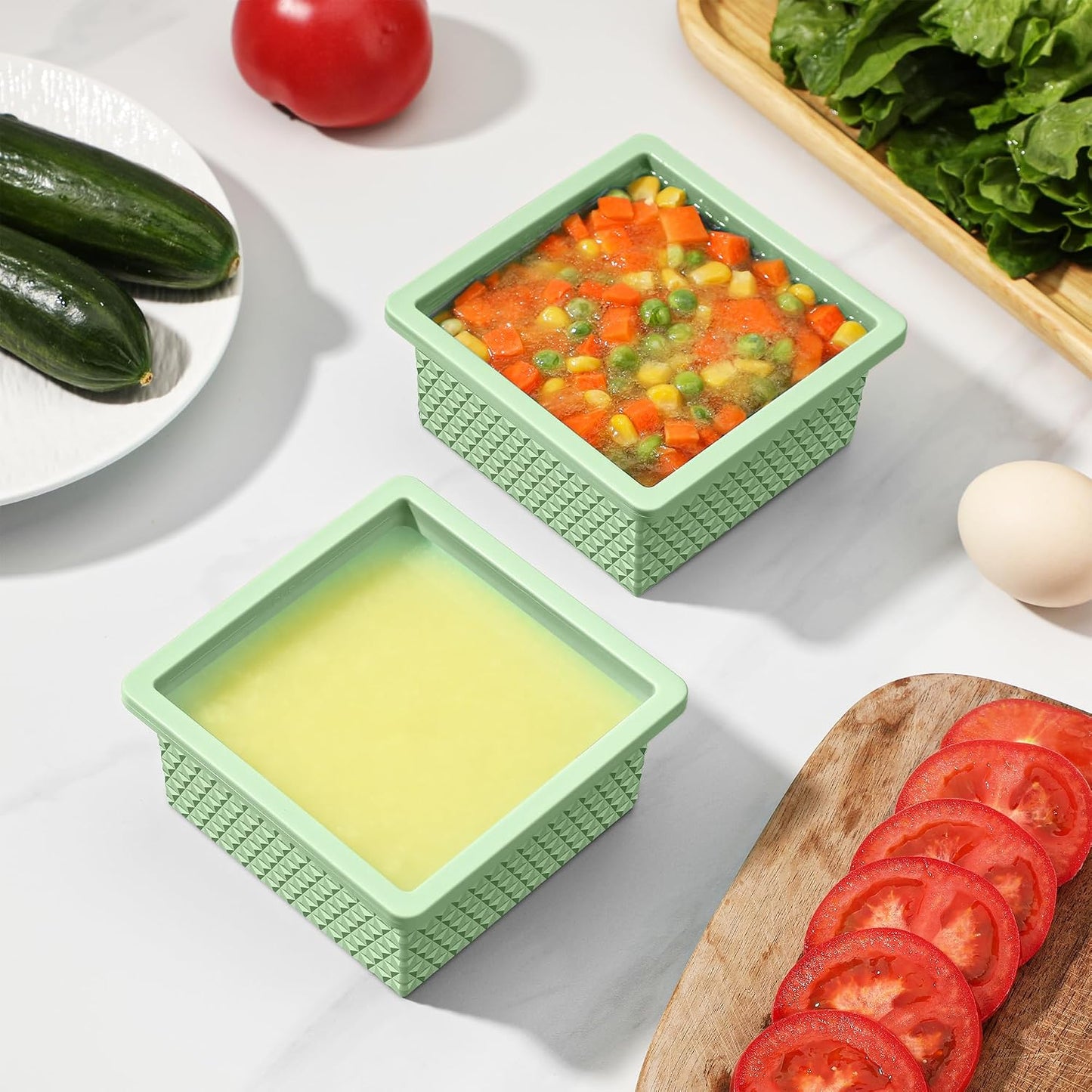 Silicone Freezer Molds for Soup Cube - 2-Cup Freezer Storage Container Tray with Lid,4 Pack Stackable Ice Cube Trays for Portion Control,Food Storage Meal Prep,Oven & Dishwasher Safe