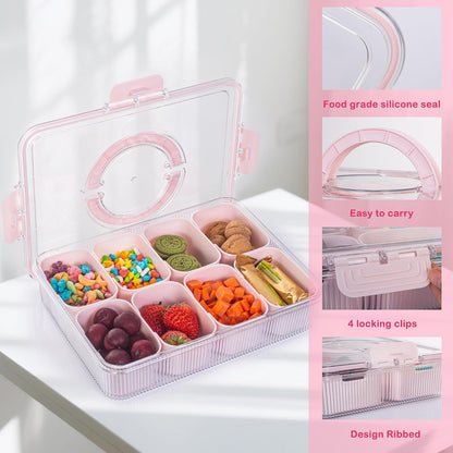 Patent Divided Serving Tray with Lid & Handle - Snackle Box Organizer for Charcuterie, Sandwiches, Veggies, Fruits, Candy - Portable Food Storage for Travel, Beach, Picnics（1 pcs, Orange）