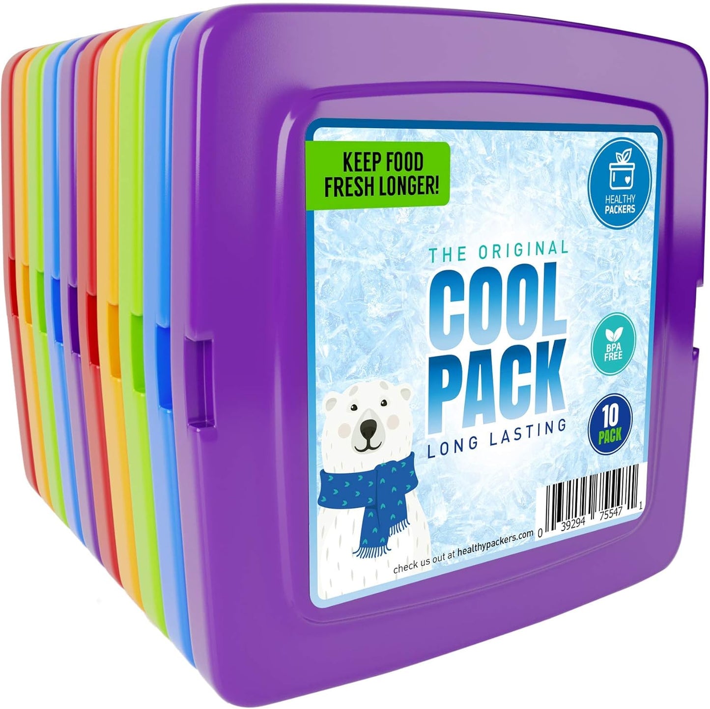 Healthy Packers® Reusable Ice Packs for Lunch Boxes Kids and Adults | Long‑Lasting Thin Freezer Packs for Coolers, Bento Boxes, Lunch Bags, Travel, School Meals, Meal Prep (10-Pack | Square)