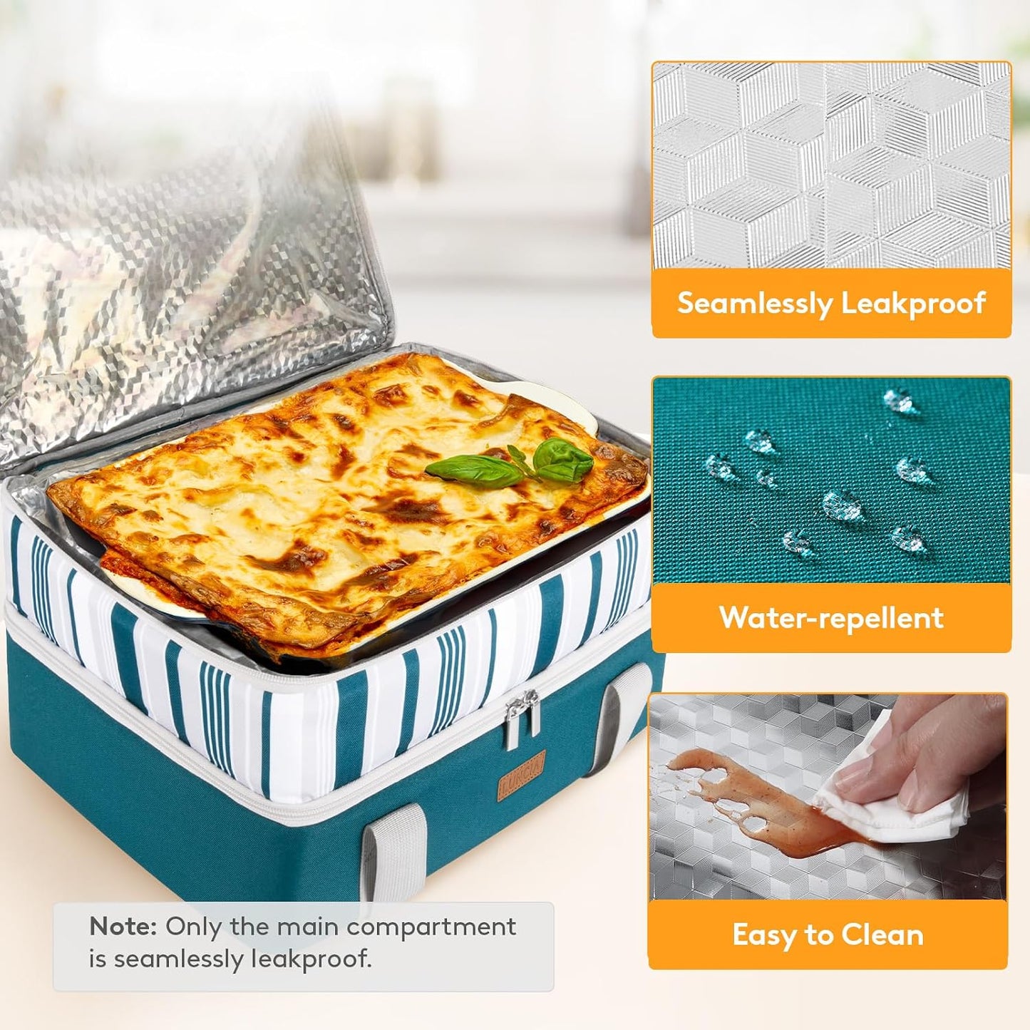 LUNCIA Insulated Single Decker Casserole Carrier, Lasagna Lugger Tote Keeps Food Hot or Cold, Thermal Lunch Bag for Potluck Parties, Picnic and Cookouts, Fits 9" x 13" Baking Dish, Black