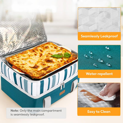 LUNCIA Insulated Single Decker Casserole Carrier, Lasagna Lugger Tote Keeps Food Hot or Cold, Thermal Lunch Bag for Potluck Parties, Picnic and Cookouts, Fits 9" x 13" Baking Dish, Black