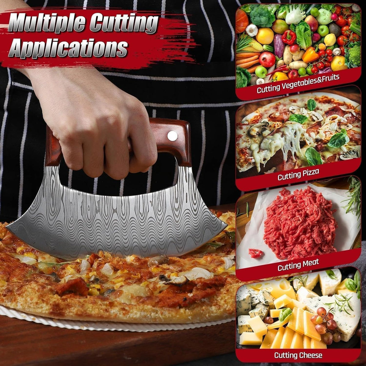 ROCOCO Pizza Cutter Ulu Knife – Full Tang Mezzaluna Rocker Knife