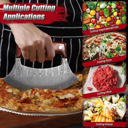 ROCOCO Pizza Cutter Ulu Knife – Full Tang Mezzaluna Rocker Knife