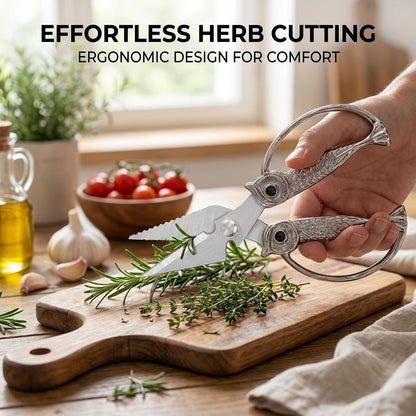 XSNBRD All Purpose Kitchen Scissors, Pearl Gold Stainless Owl Shears.