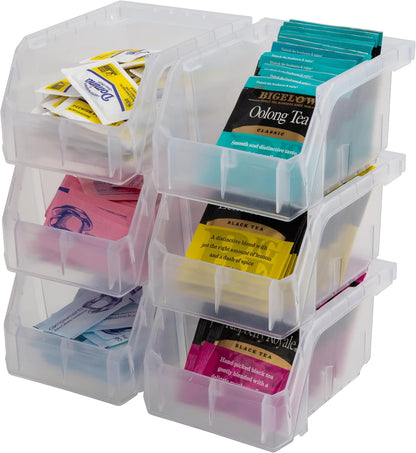 ReadySpace Medium Plastic Storage Bins, Stackable Organizer Containers for Closet Pantry Shelf Garage and Office Organization, Clear, 8 Pack
