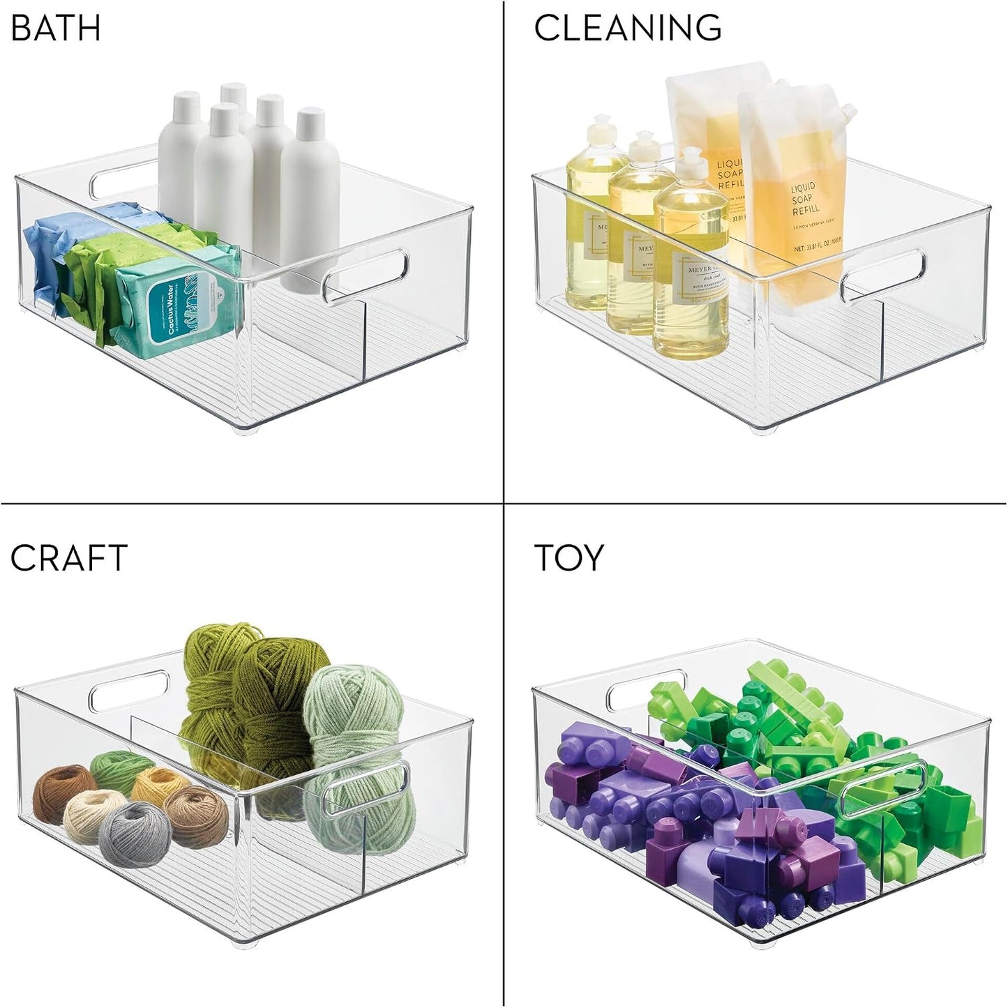 iDesign Divided Pantry Bin for Kitchen Storage - Organize Snacks and Produce - Clear
