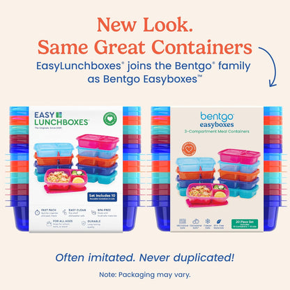Bentgo Easyboxes - Original Stackable Lunch Boxes - Reusable 3-Compartment Food Containers for Kids and Adults - Bento Lunch Box for Meal Prep, School, & Work - BPA Free, Set of 10 (Classic)