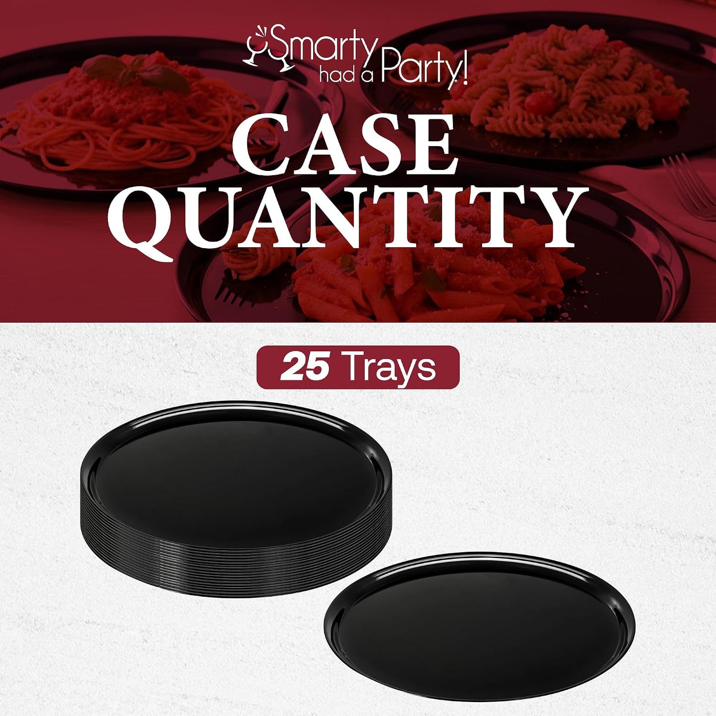 Smarty Had A Party 12 Inch Black Round Plastic Serving Tray – Heavy-Duty Party Platters & Catering Trays, Reusable or Disposable Plastic Trays for Serving Food, Elegant Party Tray Set of 25