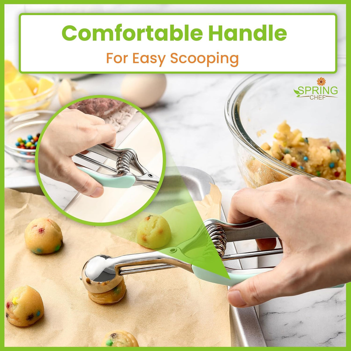 Spring Chef Extra Large Stainless Steel Cookie Scoop, #10, 5.5 Tbsp, Black