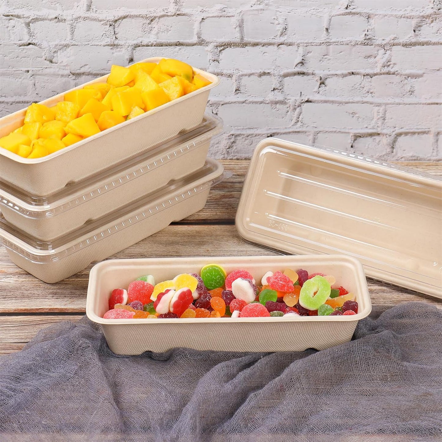 16oz disposable 3 compartments Sugarcane Fibers bowls with lid take away food containers Meal Prep Bowls 25 Pack
