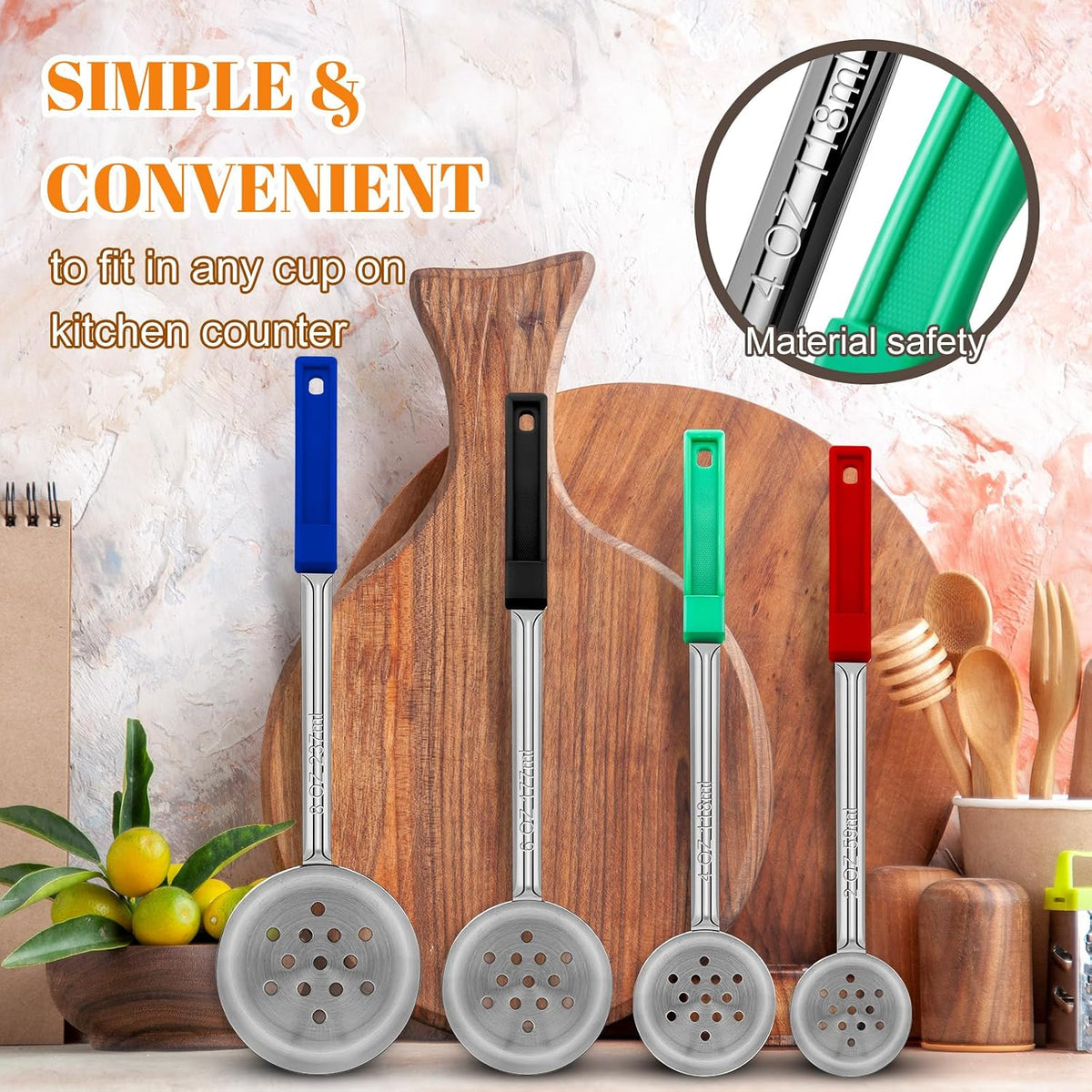 4 Stainless Steel Portion Ladles 2 to 8 oz