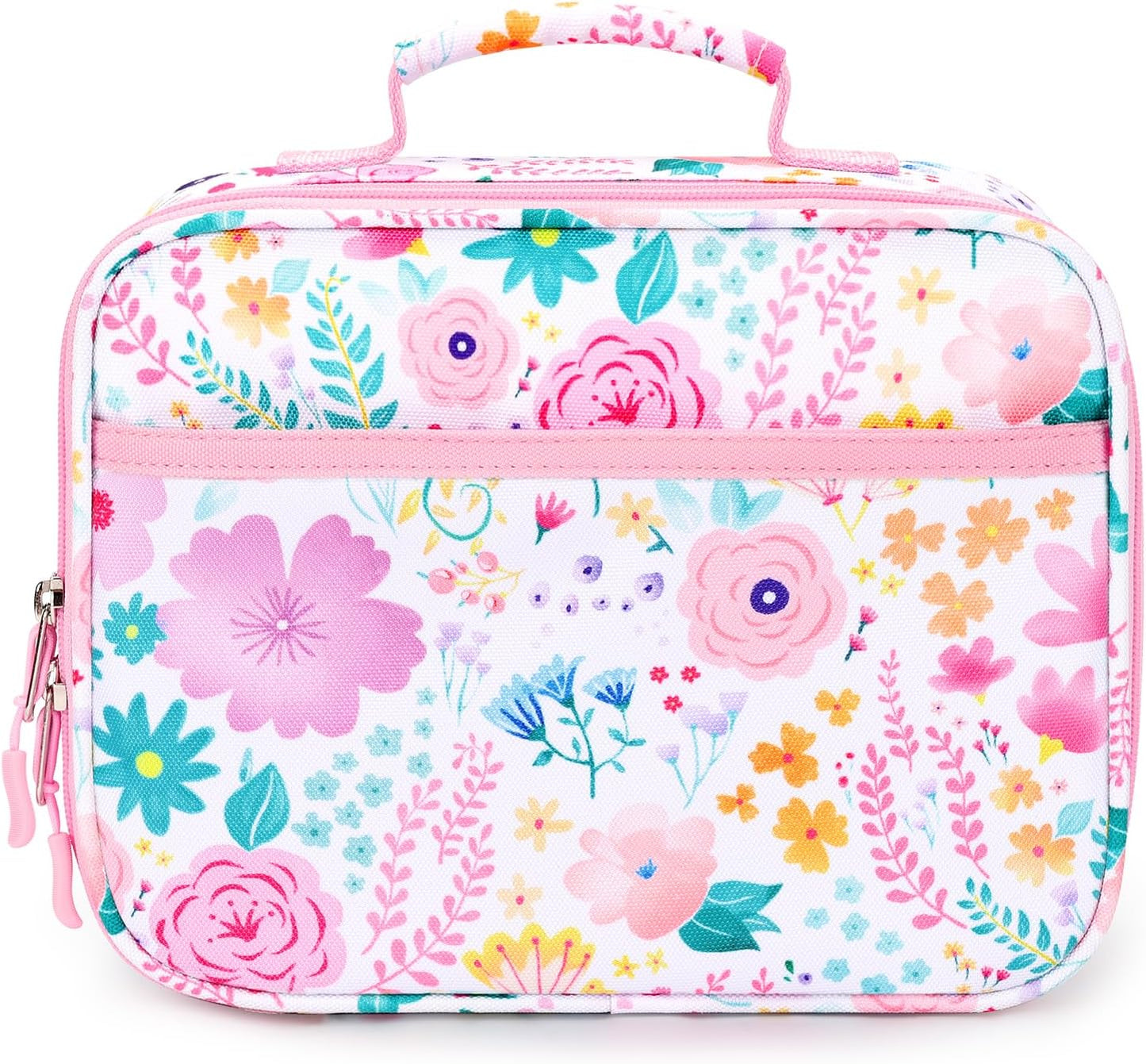 mibasies Kids Lunch Box for Girls Toddler, Insulated and Reusable Lunch Bag for School, Pink Rainbow