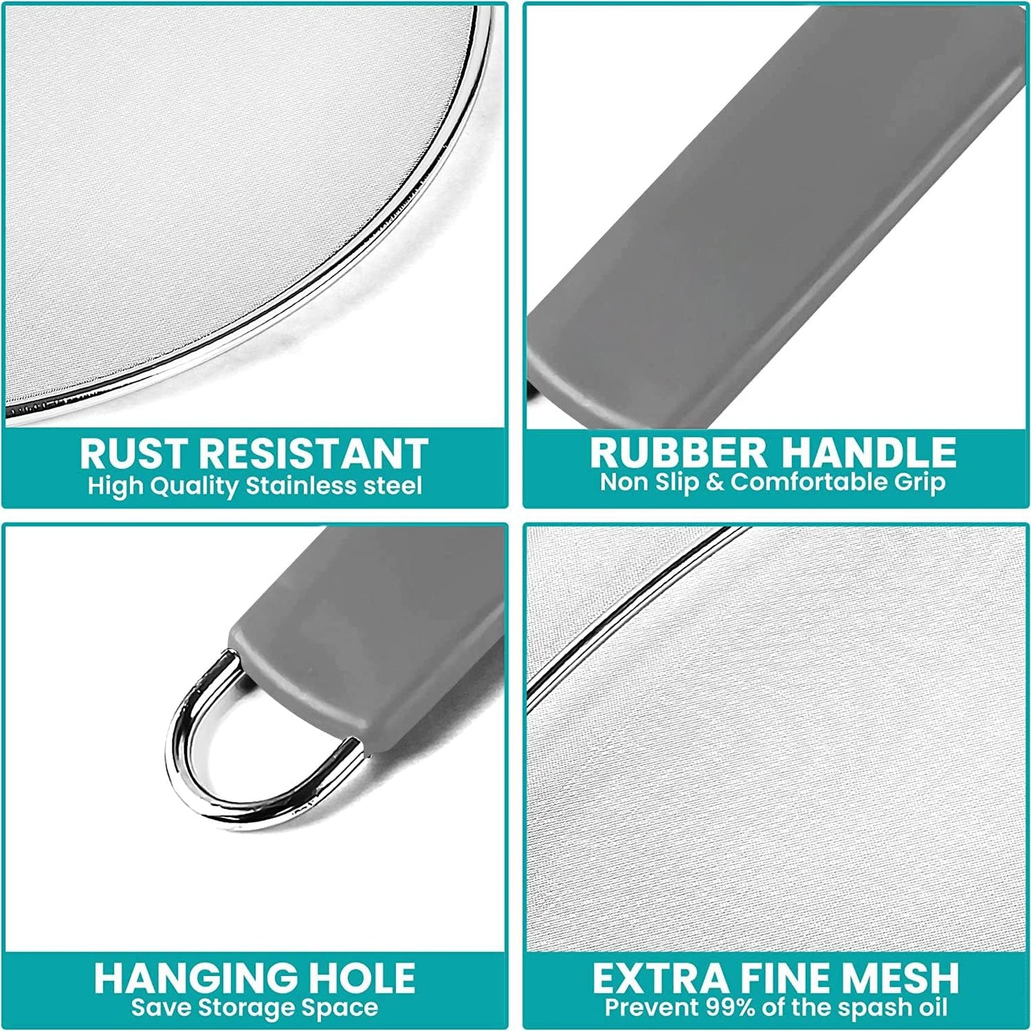13" Grease Splatter Screen for Cooking | Stainless Steel Oil Splatter Guard and Ultra-Fine Mesh Protects Skin from Burns | TPR Tight-Grip Handle (Black)