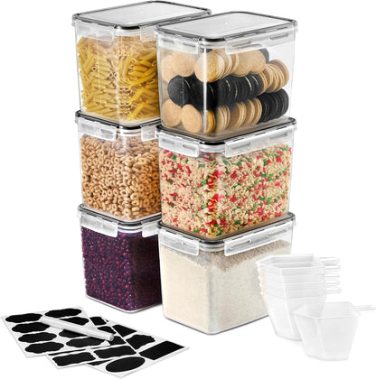 Sorbus Food Storage Containers - Pack of 4 - Air Tight, Four-Way Snap Lids Keeps Food Fresh - Store Cereal, Pasta, Flour, Nuts, Candy - Durable Plastic Kitchen Pantry Bins