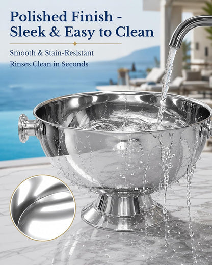 Extra Large Stainless Steel Ice Bucket for Parties, Heavy Duty Beverage Tub with Handles, Leakproof Welded Base, Polished Finish Beer & Wine Cooler, Includes Ice Scoop & Bottle Opener