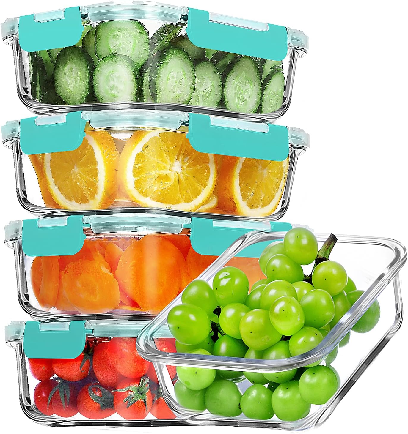 VERONES 5 Pack 36 OZ Glass Meal Prep Containers, Airtight Glass Lunch Containers Set, Glass Food Storage Containers with Lids,Exclusive of BPA, for Microwave, Oven, Freezer & Dishwasher Friendly,Grey