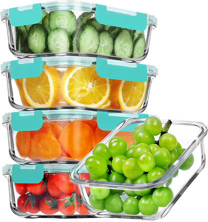 VERONES 5 Pack 36 OZ Glass Meal Prep Containers, Airtight Glass Lunch Containers Set, Glass Food Storage Containers with Lids,Exclusive of BPA, for Microwave, Oven, Freezer & Dishwasher Friendly,Grey