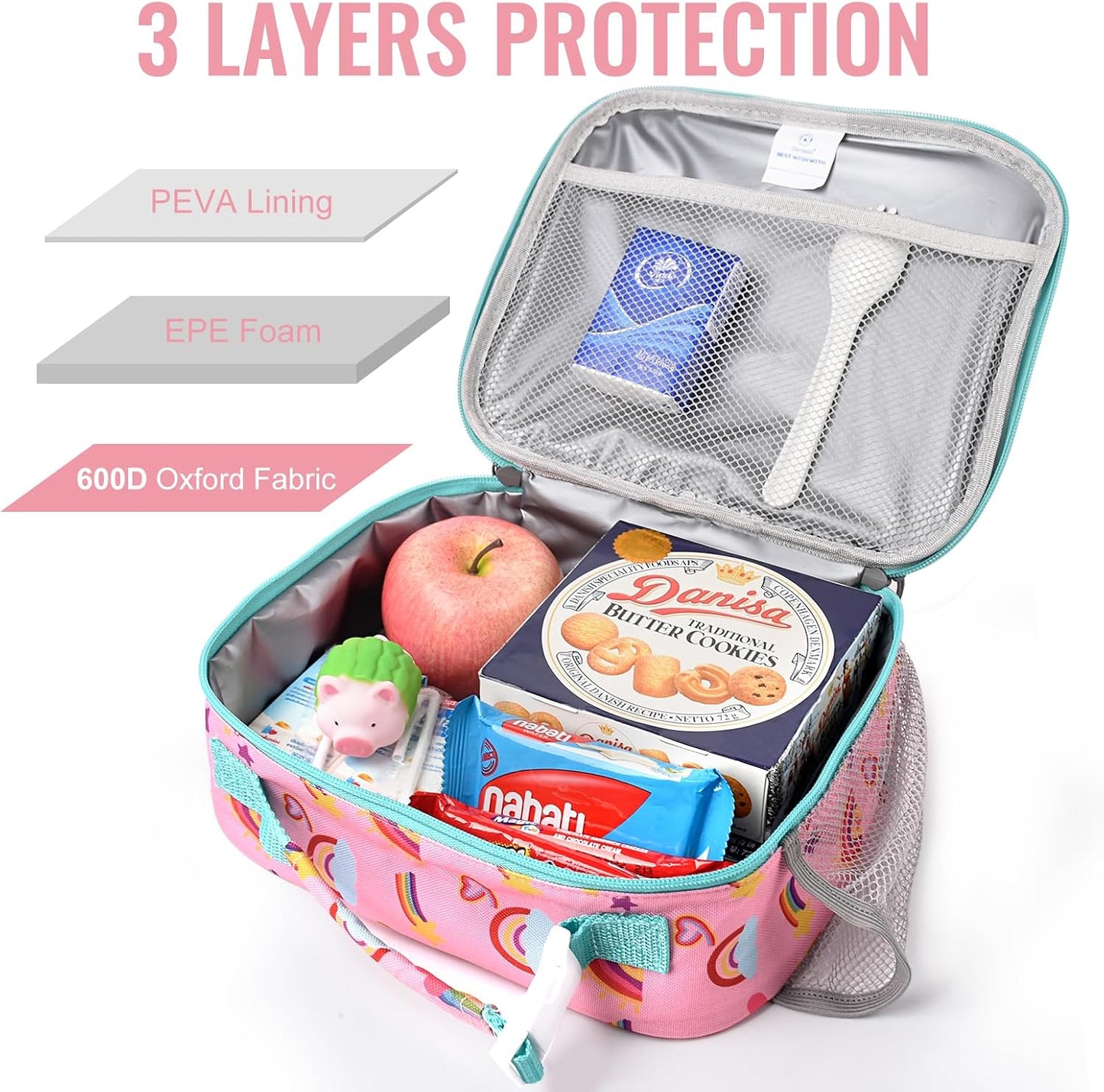 Genteen Lunch Box Kids, Insulated Lunch Bag Kids Boys Girls Back to School, Soft Lunch Box for Men Reusable Lunchbox for Office,Outdoor,School (Black)