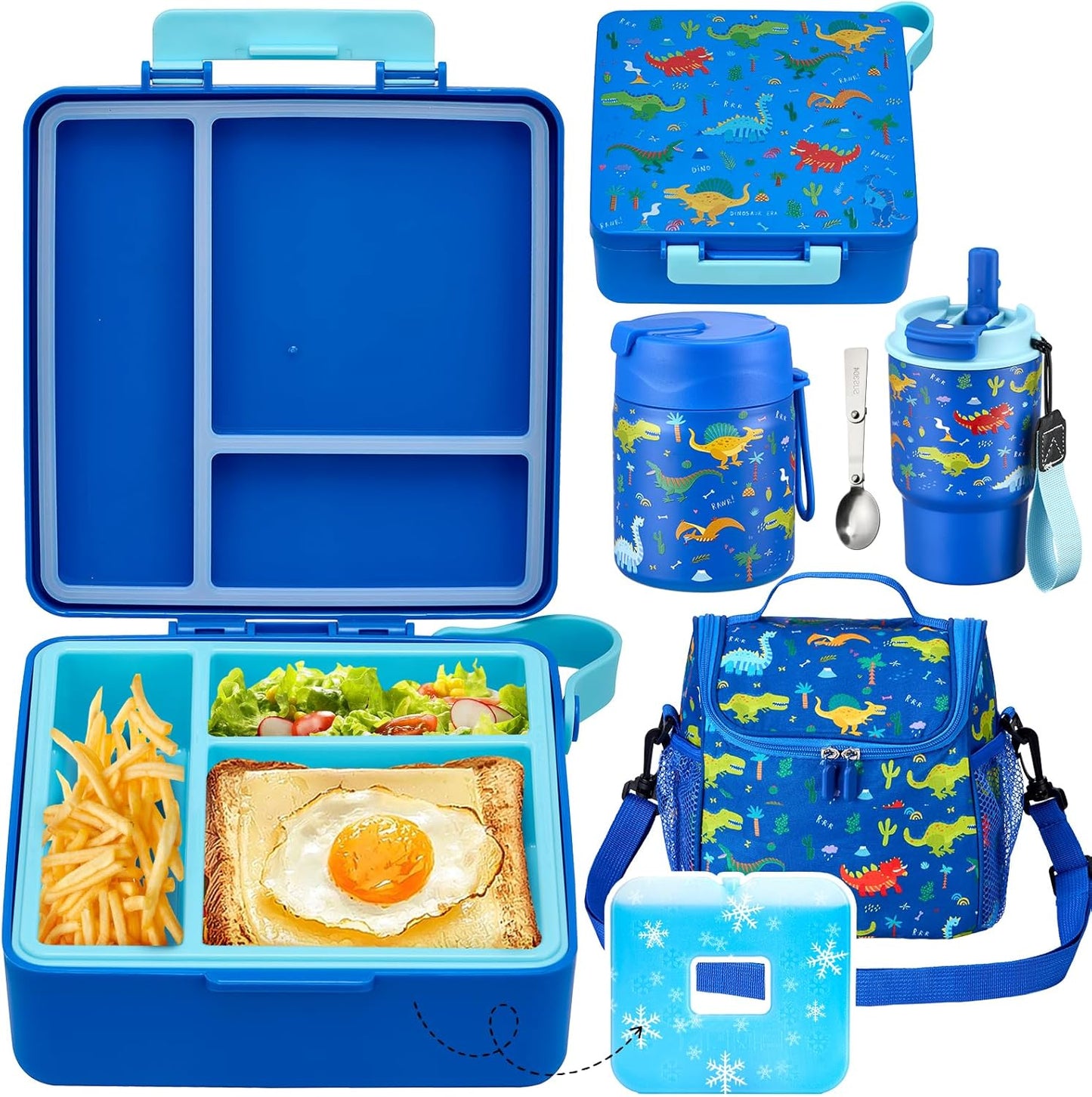 Pawtong Lunch Box Set with Bento Box Container, 17OZ Stainless Steel Food Soup Thermo, Kids Water Bottle & Portable Insulated Lunch Bag, Leakproof, Hot/Cold Retention for School, Travel (Purple-Horse)