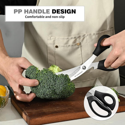 Kitchen Scissors Heavy Duty BBQ Shears, Super Sharp All Purpose Cooking Poultry Shears, Korean Barbeque Scissors with Anti-slip Handle, Serrated Blades with Bottle Opener function