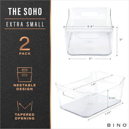 BINO | Plastic Storage Bins, Large - 2 Pack, Clear | THE SOHO COLLECTION | Pantry Organizers and Storage Containers | Fridge Organizer Bins | Kitchen Cabinet Organizer | Medicine Cabinet Bin