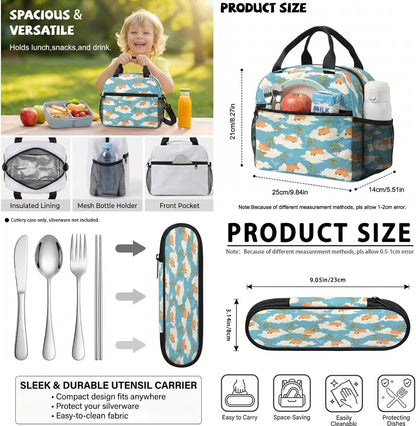 Cute Capybara Pizza Backpack for Girls, 5 Pcs Boys School Bag Set for Kids, 17 Inch Backpacks Lunch Pencil Box Reusable Utensils Case Set for Middle Elementary School, 3rd Grade Backpack