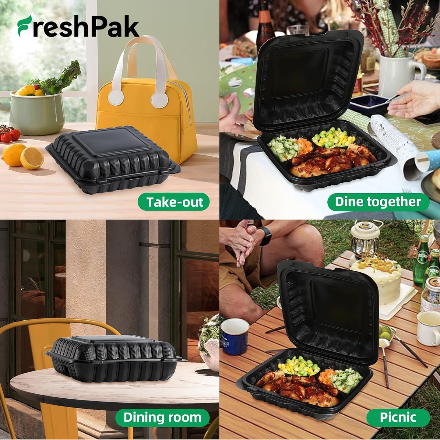 Meal Prep Container Reusable 40 Pack 34oz - Shrink Wrap Leakproof | Portion Control Leftover Plastic Food Containers with Lid | BPA Free Freezer & Microwave Safe | 4 Compartment Takeout Boxes