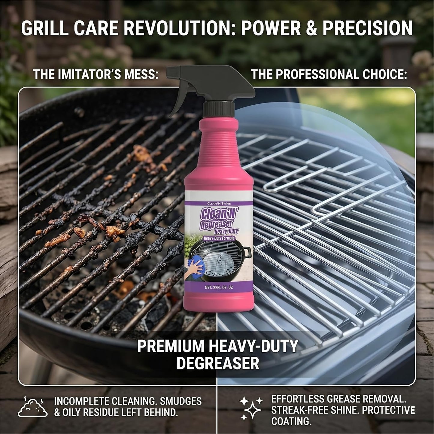 RAINPOT SAKER BBQ Grill Cleaner Spray for Outdoor Grills - Safe Heavy Duty Cleaner for Burnt Food & Grease, Kitchen Cleaner for Stubborn Splatters, Stove Top, Grill & Drip Pans (1)