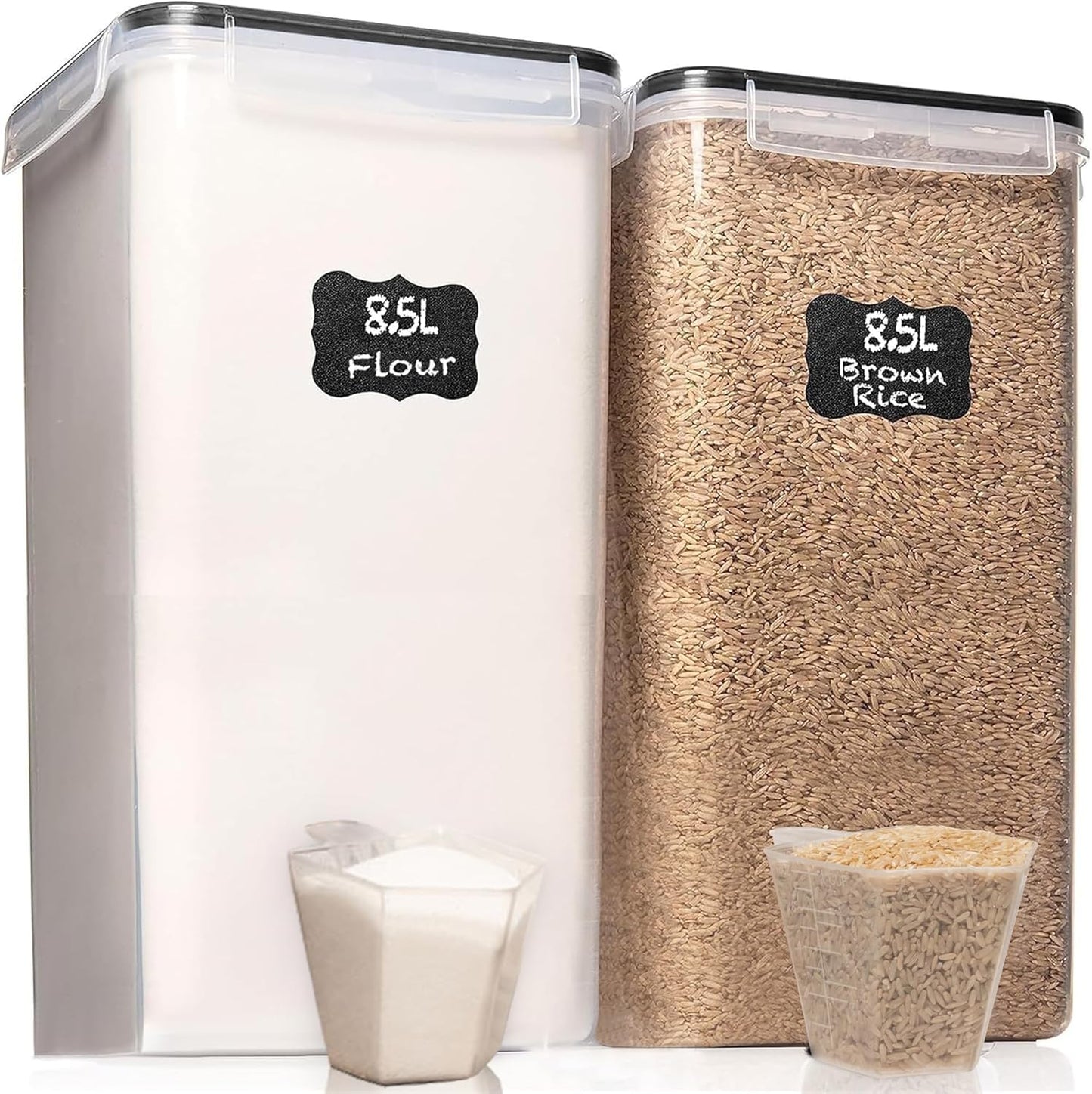 Flour Storage Container 2 PC [8.5L / 287 Oz] Extra Large Food Storage Containers with Lids - Airtight, Leak Proof, BPA-Free Plastic Flour Sugar Storage Containers - Bulk Storage for Kitchen & Pantry