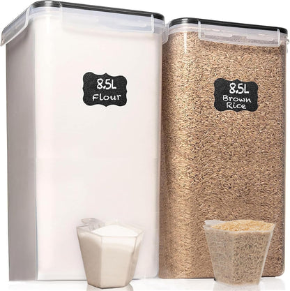 Flour Storage Container 2 PC [8.5L / 287 Oz] Extra Large Food Storage Containers with Lids - Airtight, Leak Proof, BPA-Free Plastic Flour Sugar Storage Containers - Bulk Storage for Kitchen & Pantry