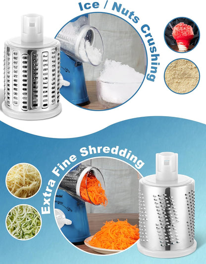 Geedel Rotary Cheese Grater, Kitchen Mandoline Vegetable Slicer with 3 Interchangeable Blades, Easy to Clean Rotary Grater Slicer for Cheese, Vegetables, Nuts