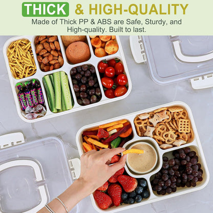 Caperci Large Portion Snackle Box Container - 5 Compartments Veggie Fruit Snack Divided Serving Tray with Lid and Dip Container for Party Picnic, Leak-Proof, Dishwasher Safe, BPA-Free (10.7 Cups)