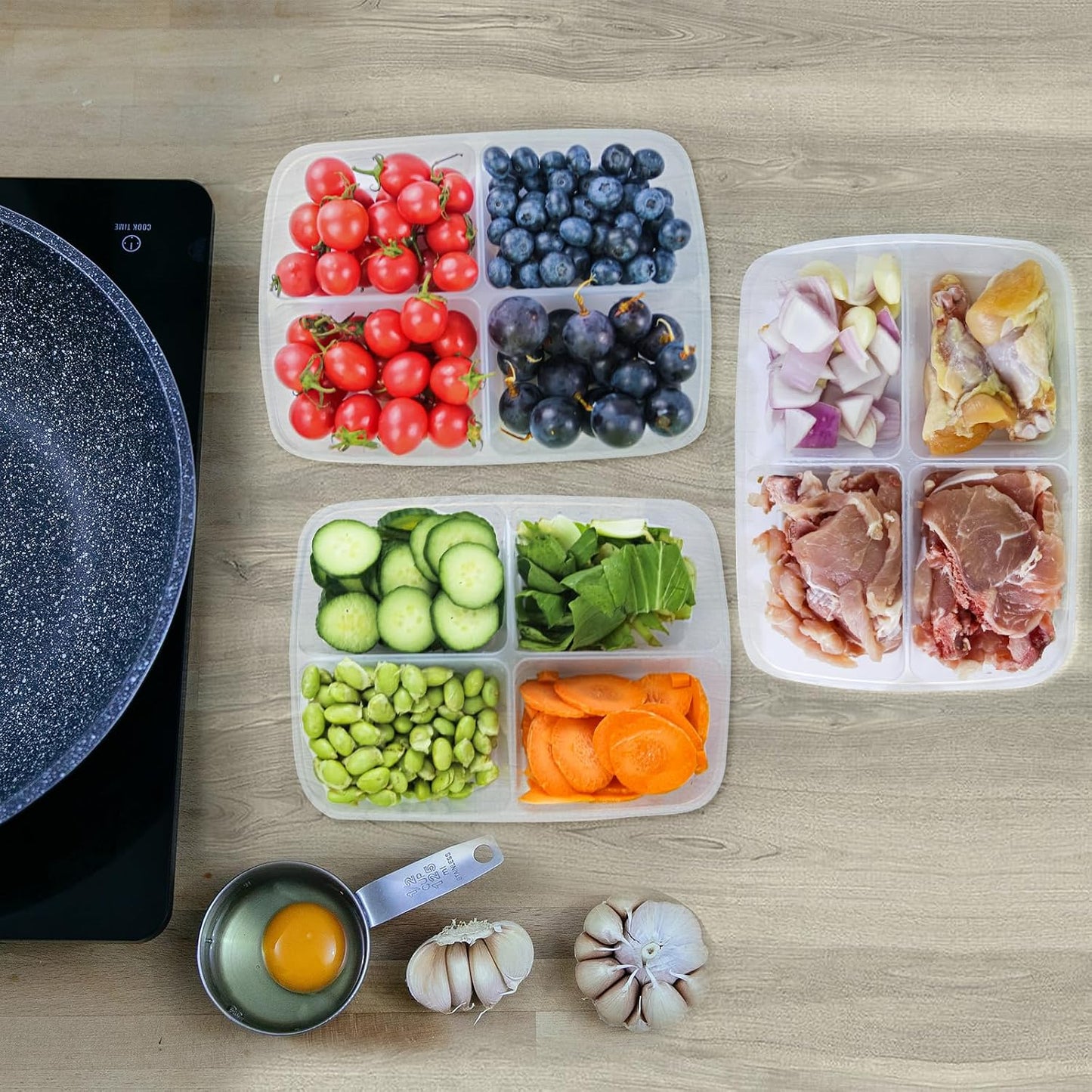 4 Pcs Reusable 4 Compartment Food Storage Containers with Lids, Food Containers for Storing fruits, Meat, Vegetables.