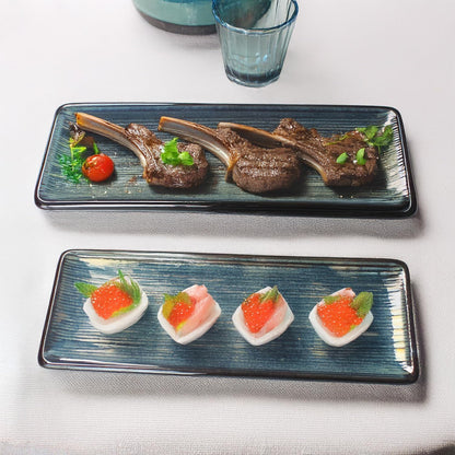 Porcelain Rectangular Plates, Large Cookie Trays, Set of 4, Shatterproof, Dishwasher-Safe, Perfect for Sushi, Baguettes, Snacks, Appetizers, Rolls, or Table Centerpieces.