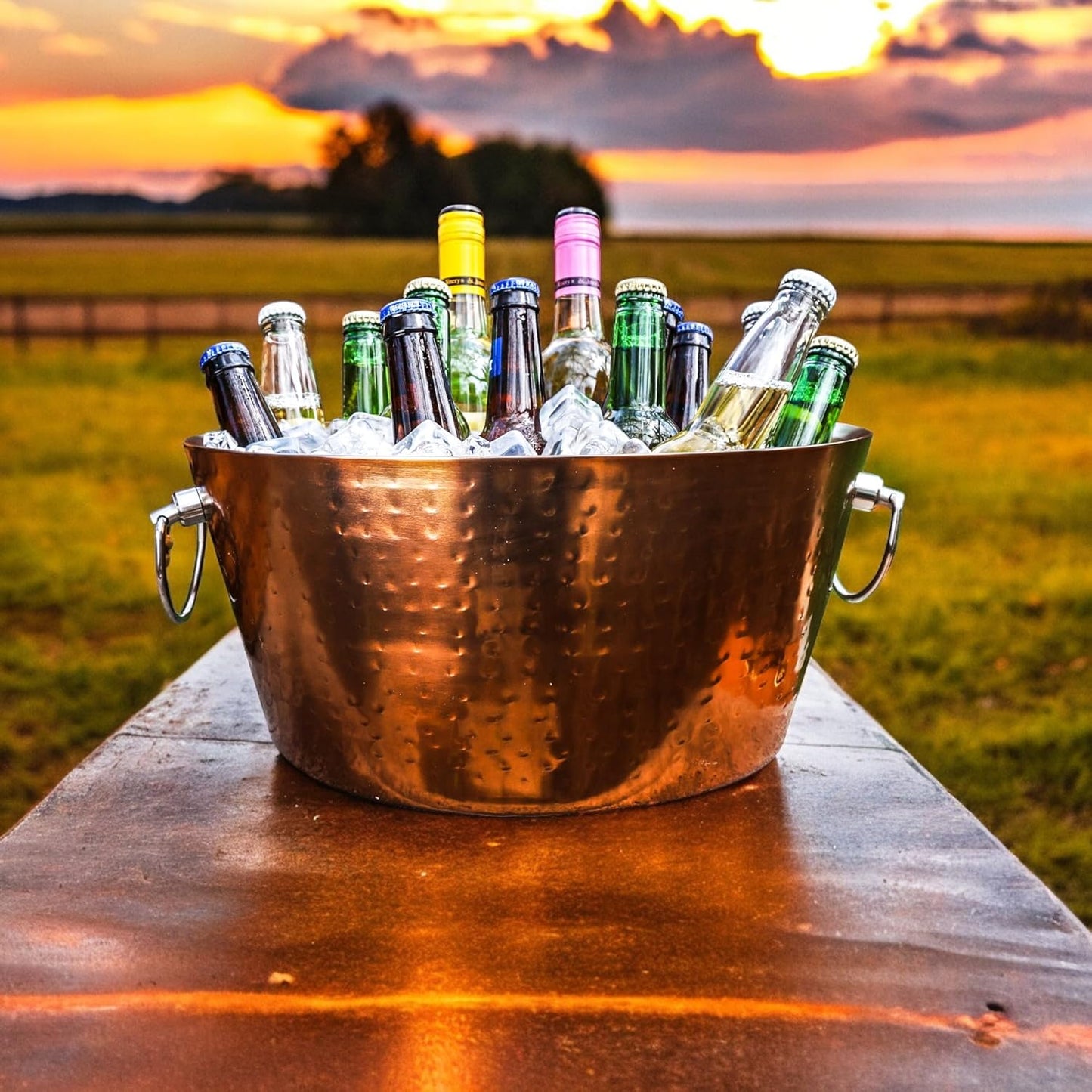 Insulated Stainless Steel Large Ice Bucket with Lid for Parties, Anchored Metal Ice & Beverage , Champagne Bucket for Extended Chill - 12-Quarts